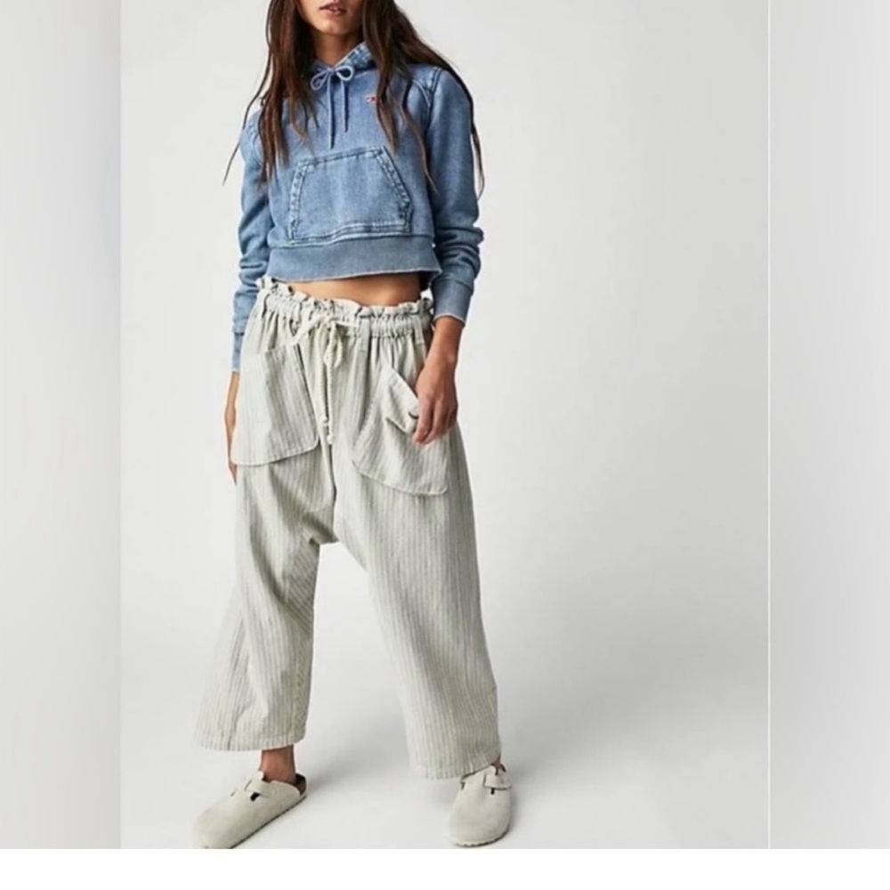 FREE PEOPLE Runyon Harem Oversized Stripe Pants - Sky Combo